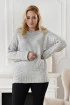 Jasnoszary ciepły sweter z podwiniętymi rękawami - Feria