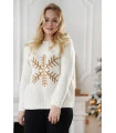Kremowy ciepły sweter z karmelowym wzorem - Śnieżynka