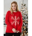 Czerwony ciepły sweter z kremowym wzorem - Śnieżynka
