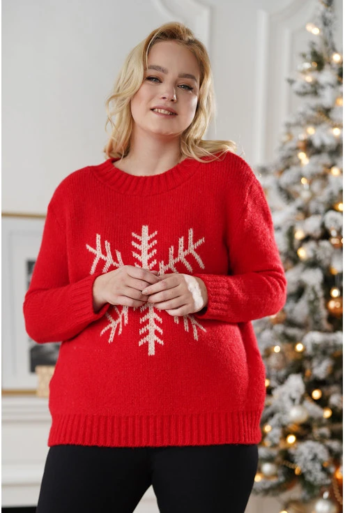 Ciepły sweter z printem śnieżynki XXL