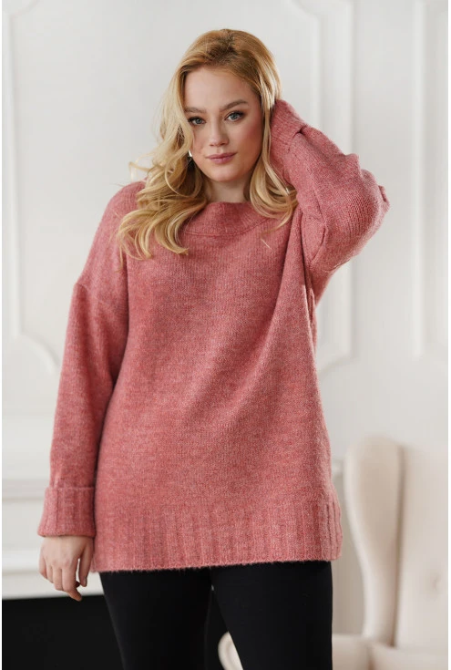 Modny sweter w kolorze miedzianego różu plus size