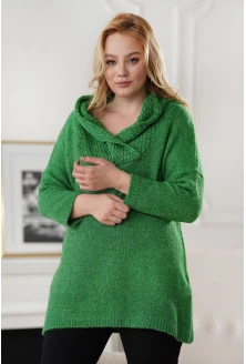 Zielony ciepły długi sweter z ozdobnym dekoltem - Fenna