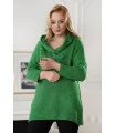 Zielony ciepły długi sweter z ozdobnym dekoltem - Fenna