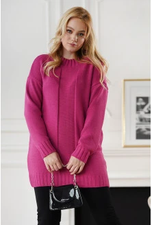 Różowy długi sweter z przeszyciem - Firella