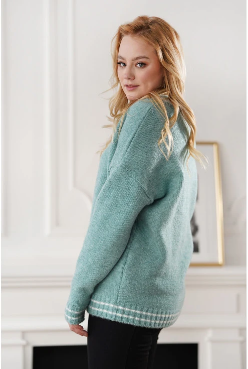Sweter z ozdobnym spotem i dekoltem w kształcie litery V duże rozmiary