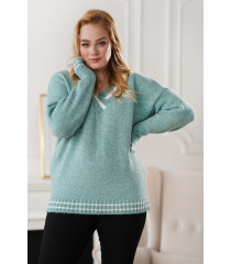 Jasno-niebieski ciepły sweter z dekoltem w serek - Zefra
