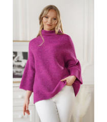 Amarantowy sweter z rękawem 3/4 i stójką - Altea