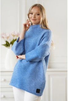 Niebieski sweter z rękawem 3/4 i stójką - Altea