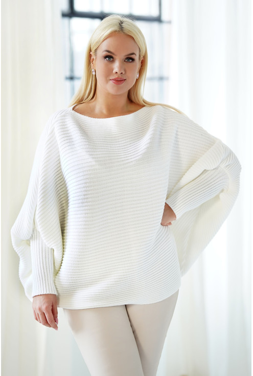 Biały sweterek z poziomym splotem - PEYTON