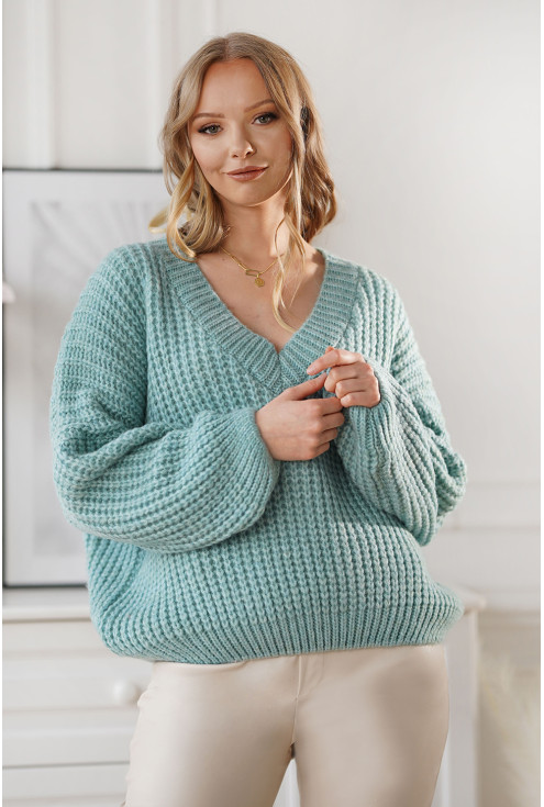 sweter damski z dekoltem V w dużych rozmiarach
