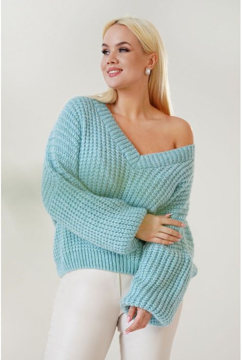 stylowy sweter damski z dekoltem V - duże rozmiary