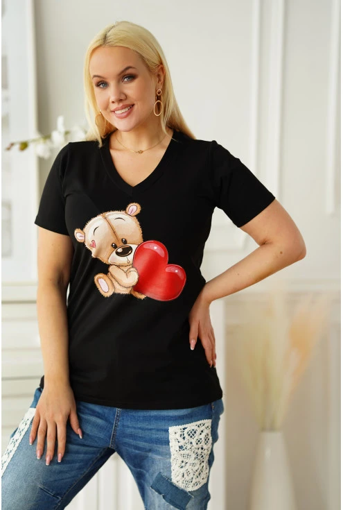 stylowy T-shirt damski z dekoltem V w dużych rozmiarach