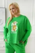 Zielony neonowy komplet dresowy plus size z nadrukiem na bluzie - Teddy - PREMIUM