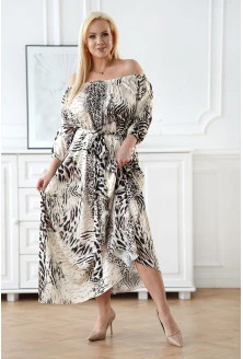 Kremowo-beżowa sukienka hiszpanka w zwierzęcy wzór - Tasya