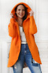Pomarańczowy ciepły płaszczyk plus size z kapturem - LAILA krótki