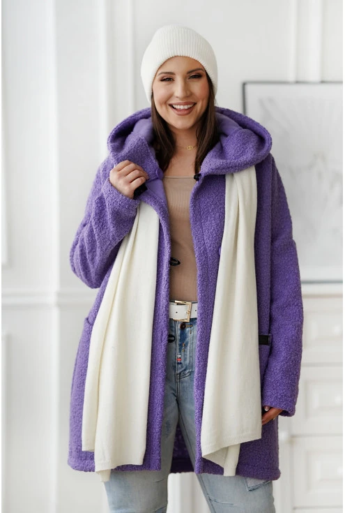 jasnofioletowy płaszcz damski plus size na przejściowe pogody