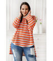 Jasnoszaro-pomarańczowy sweterek w paski z dłuższym tyłem - Delmi