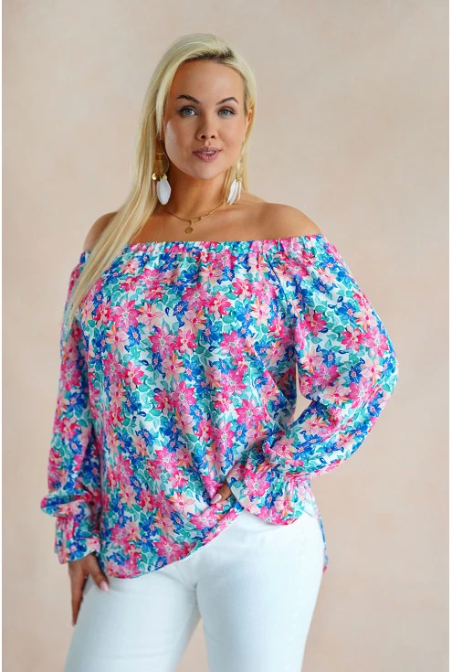 Modna bluzka w kwiatowy wzór duże rozmiary
