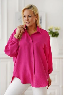Różowa koszula oversize len- wiskoza z ukrytymi guzikami - Monice