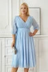 Błękitna szyfonowa sukienka z odcięciem w talii i podwójnym dekoltem - Adrianna - PREMIUM