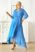 Niebieska szyfonowa sukienka maxi z kopertowym dekoltem i asymetrycznym dołem - Eloise PREMIUM