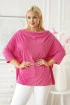 Luźny różowy sweterek z wytłaczanym wzorem i z rękawkiem 3/4 - Clarissa - KORZYSTNA CENA