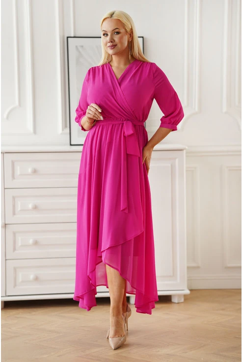 różowa wizytowa szyfonowa sukienka maxi - duże rozmiary