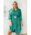 Koszulowa sukienka z ozdobnym paskiem i rękawem 3/4 - w kolorze zielonym - Erike II