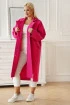Różowy długi płaszcz z kołnierzykiem i dużymi kieszeniami - Arien - PREMIUM WIOSENNA PROMOCJA