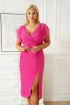 Elegancka metalizowana różowa sukienka z tiulowymi rękawami - Nicolla
