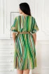 Sukienka w zielono-beżowe pasy z kopertowym dekoltem - Paulla