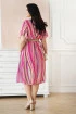 Sukienka w różowo-kolorowe pasy z kopertowym dekoltem - Paulla