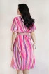 Sukienka w różowo-kolorowe pasy z kopertowym dekoltem - Paulla
