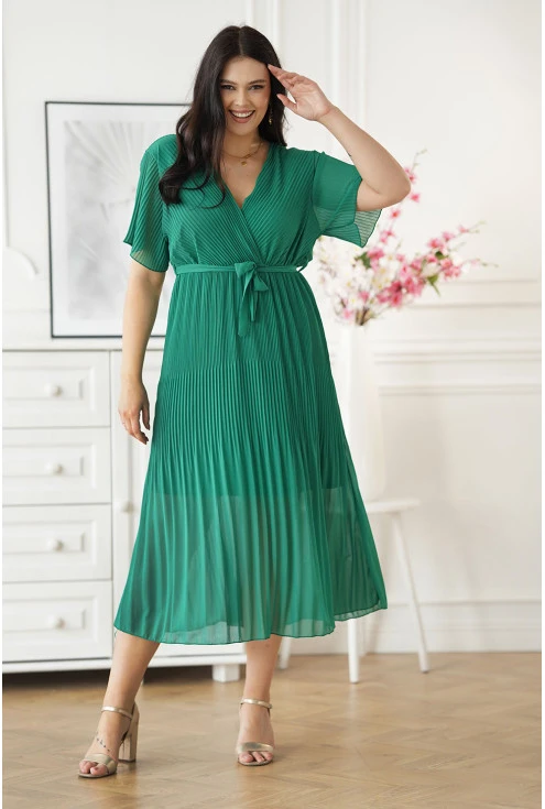 Zielona plisowana sukienka z kopertowym dekoltem - Paula