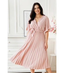 Pudrowo-różowa sukienka z plisowanym dołem - Paula