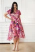Kremowa rozkloszowana sukienka z wzorem w różowe liście - Oceane