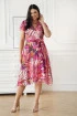 Kremowa rozkloszowana sukienka z wzorem w różowe liście - Oceane