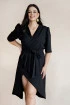 Czarna asymetryczna sukienka z kopertowym dekoltem i bufkami - Stella