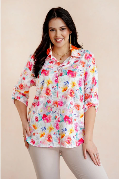 modna koszula damska xxl w kwiatowy print