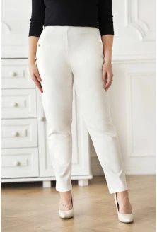 Białe materiałowe spodnie z ozdobnymi guzikami - France