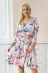 Sukienka z wiązaniem przy rękawach w pudrowo-kolorowe kwiaty - Agathe