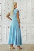Błękitna sukienka rozkloszowana maxi z kopertowym dekoltem - Mirande