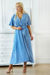 Niebieska wiskozowa sukienka z kopertowym dekoltem i gumką w talii - Marien