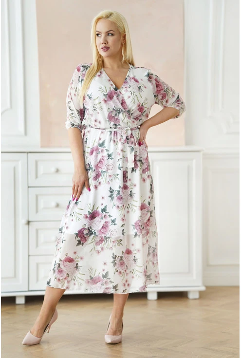 elegancka sukienka z delikatnym kwiatowym printem XXL