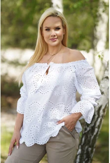 Biała bluzka hiszpanka z ażurowym wzorem - Denisse