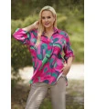 Różowo-zielona tuniko - koszula w modny wzór z rękawem 3/4 - Susanny