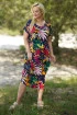 Granatowa sukienka w kolorowe liście z wiązaniem na plecach - Gracy