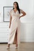 Elegancka metalizowana sukienka maxi z tiulowymi rękawami w kolorze szampańskim - Nicolla MAXI