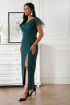Elegancka metalizowana butelkowa sukienka maxi z tiulowymi rękawami - Nicolla MAXI