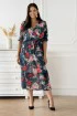 Granatowa sukienka maxi w czerwono-różowe kwiaty - Adelise
